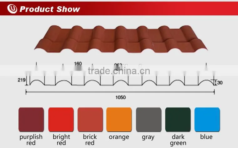 Lasting color plastic spanish style synthetic resin roof tile