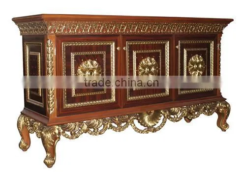 Vintage Style Wooden Sideboard, Antique Wooden Carving Buffet, Luxury Dining Room Painted Decorative Side Cabinet