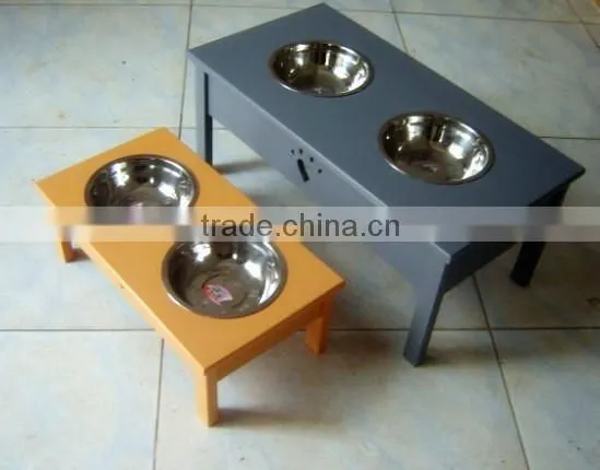 wooden pet dish holder with stainless steel bowl / wooden dog dishes bowl / wood pet bowl dish