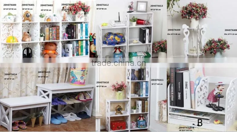 4 Layers Wood-Plastics Composite Storage Shelf, Book Shelf, White