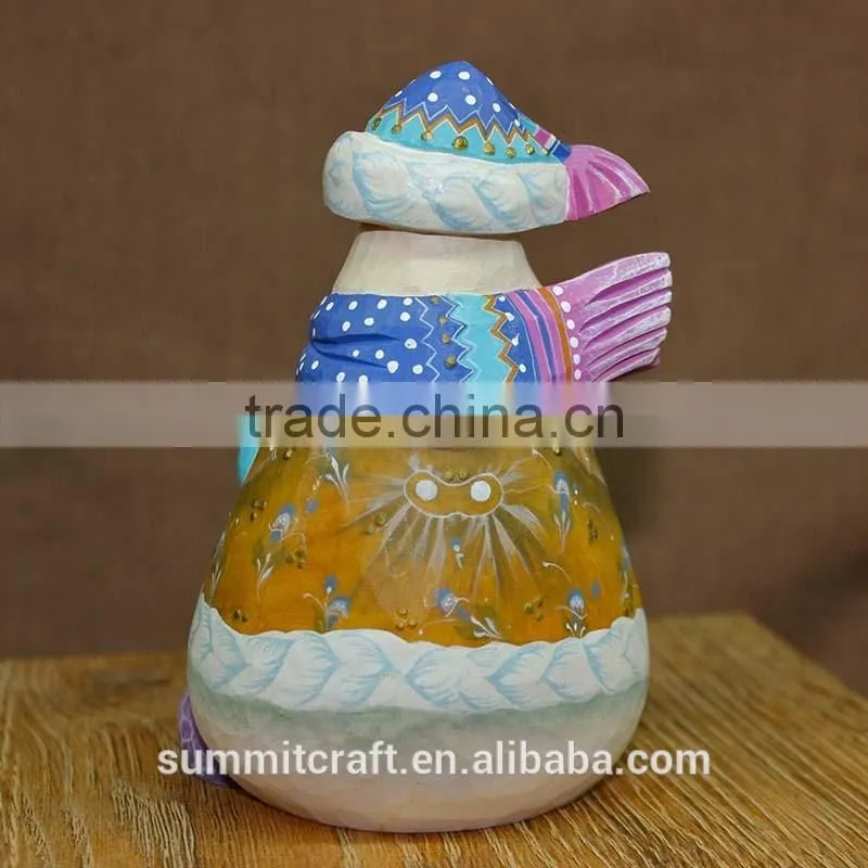 Hand carved painting christmas resin snowman figurine