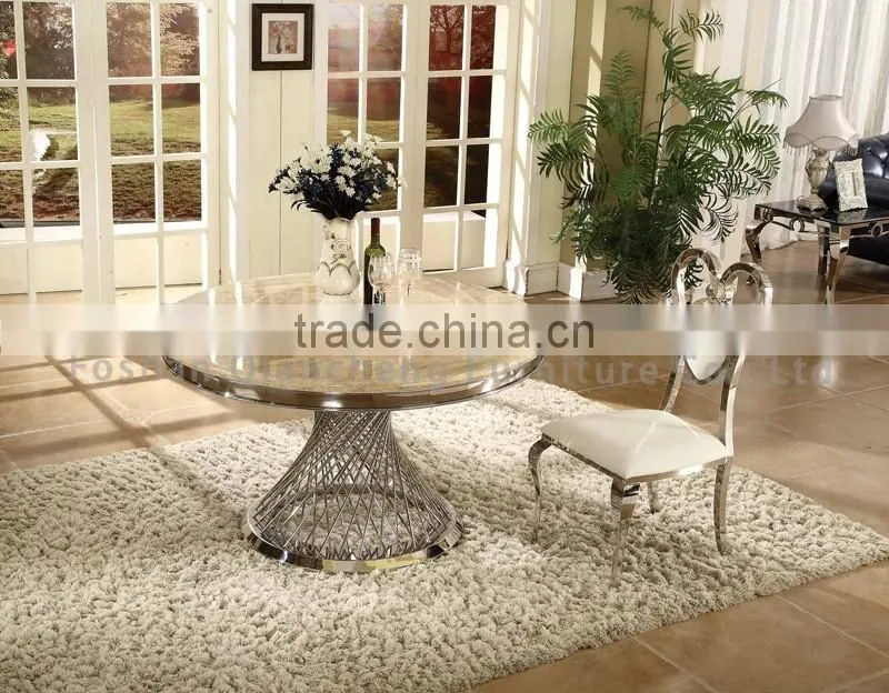 mirror silver round rotating dining table for hotel