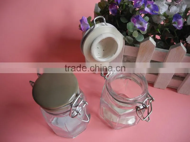 high-end glass latch lid spice jar with ceramic lid
