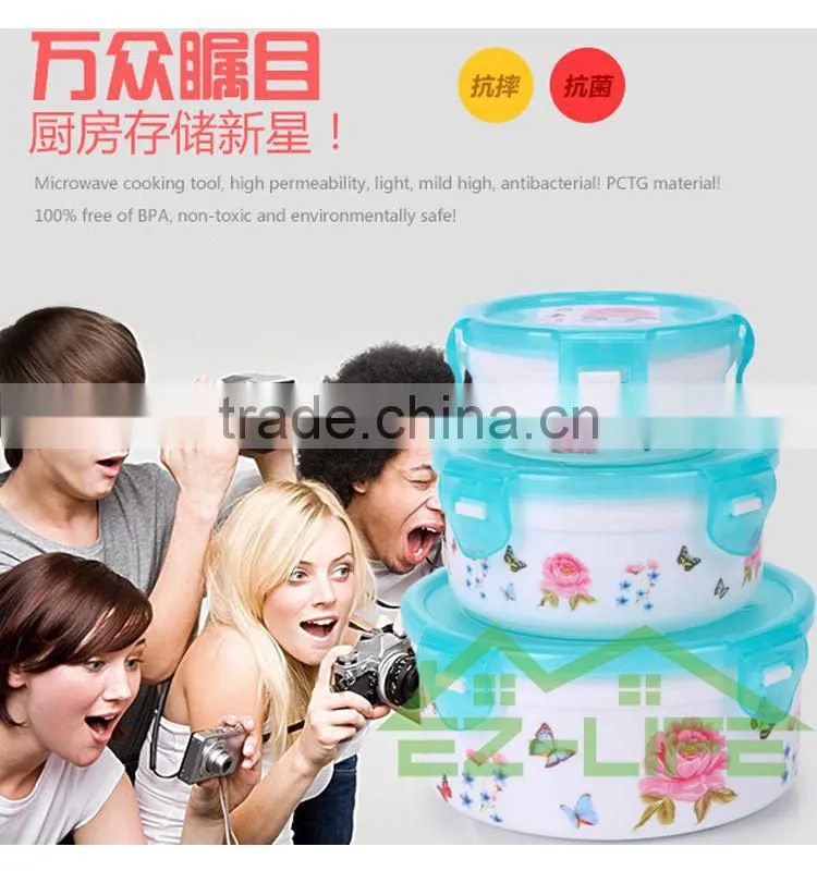BPA free microwave safe seal plastic refrigerator food keep fresh bowl set 3 pieces/set