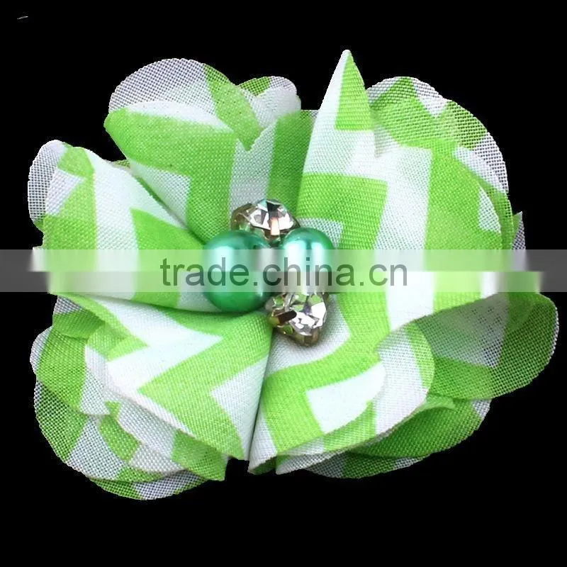 mesh flower with pearl beads center for kids hair accessories