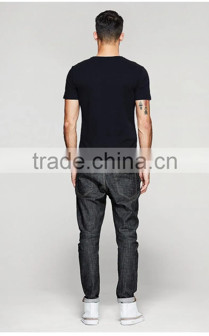 Cotton/spandex man black t-shirt fit mens printing t-shirt