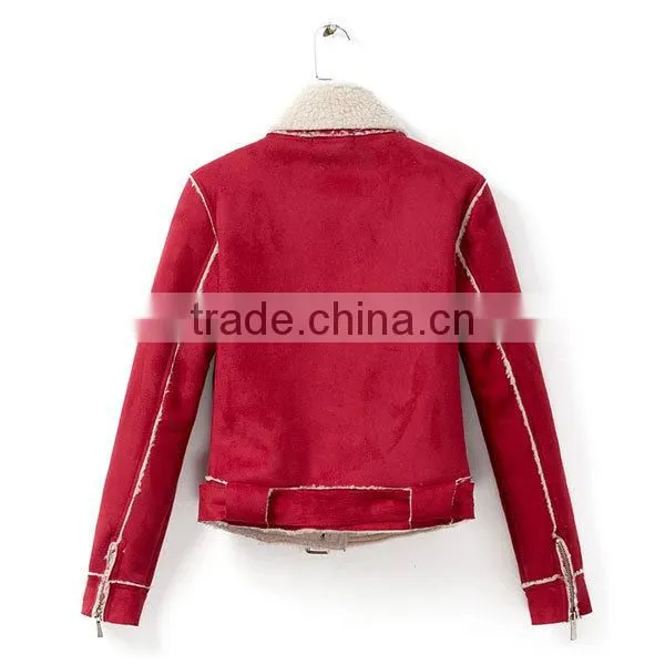 Factory supply thick shearling red women biker jacket