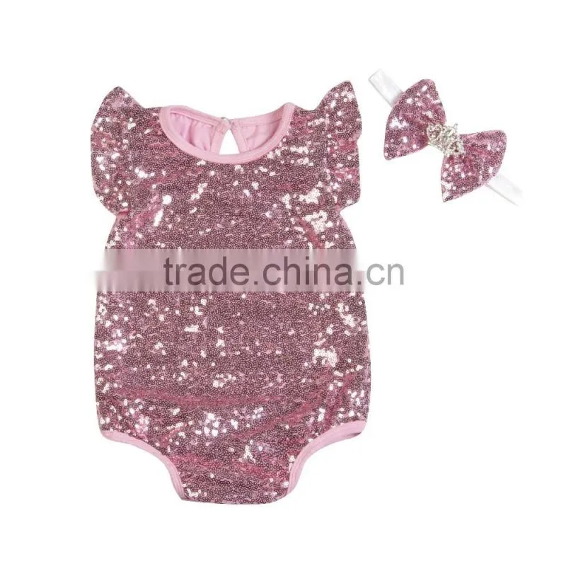 100%organic cotton wholesale baby sequins romper short sleeve cotton baby rompers