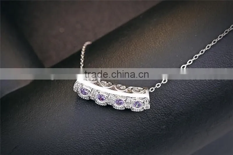 925 Sterling Silver Zircon bend pendant necklace