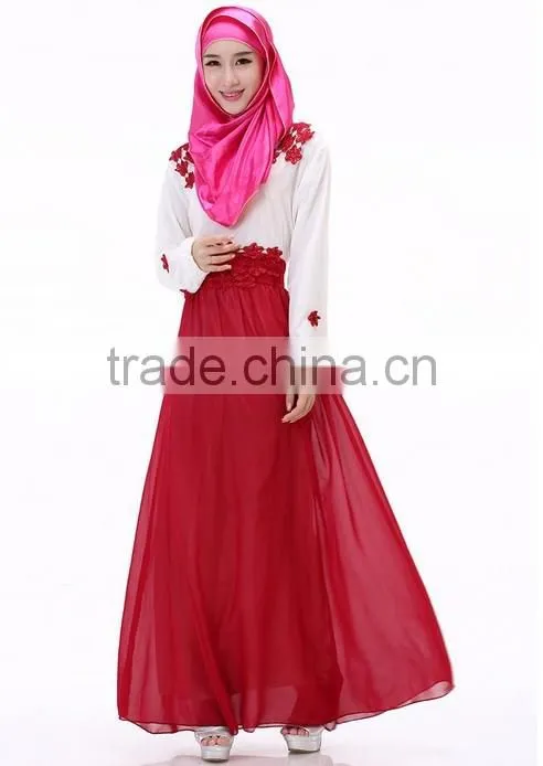 beautiful fashion lace long sleeve chiffon ladies muslim dress