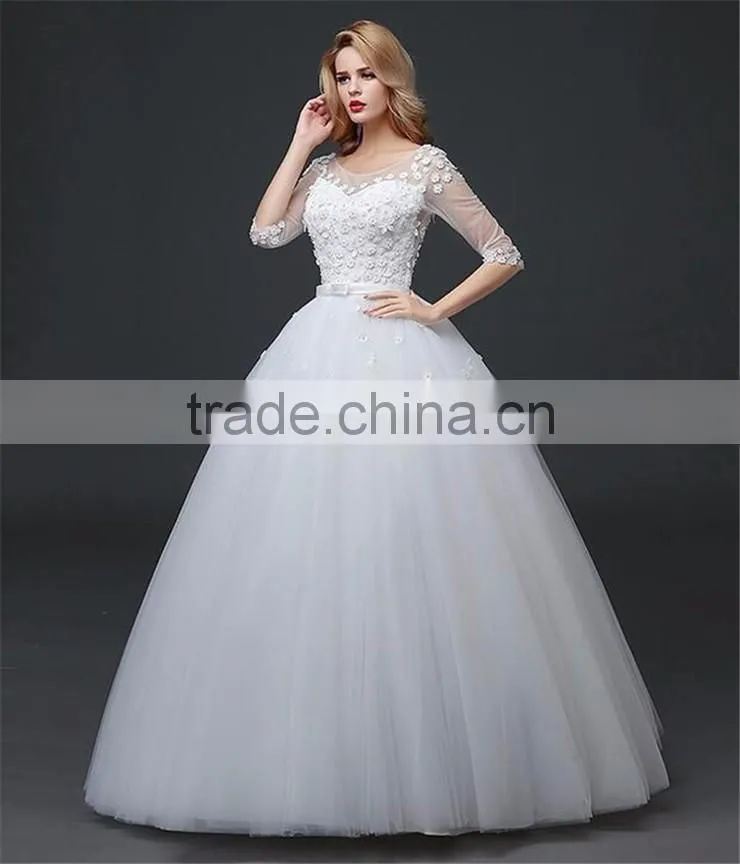 MGOO Beaded Embroidery Wrap Chest Cream Crepe Empire Vintage Wedding Dress Formal Dress With Half Sleeve