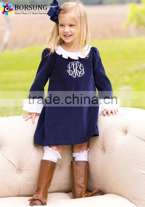 long Sleeve Cotton Children Dresses gils ruffle Embroidery Dress