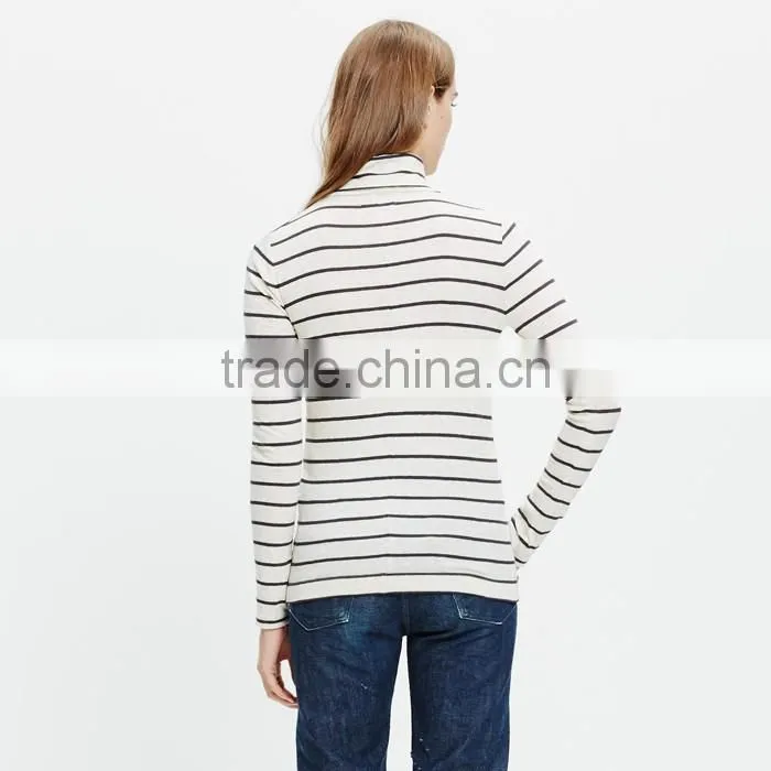 Slim turtleneck top in cento stripe ladies t shirt