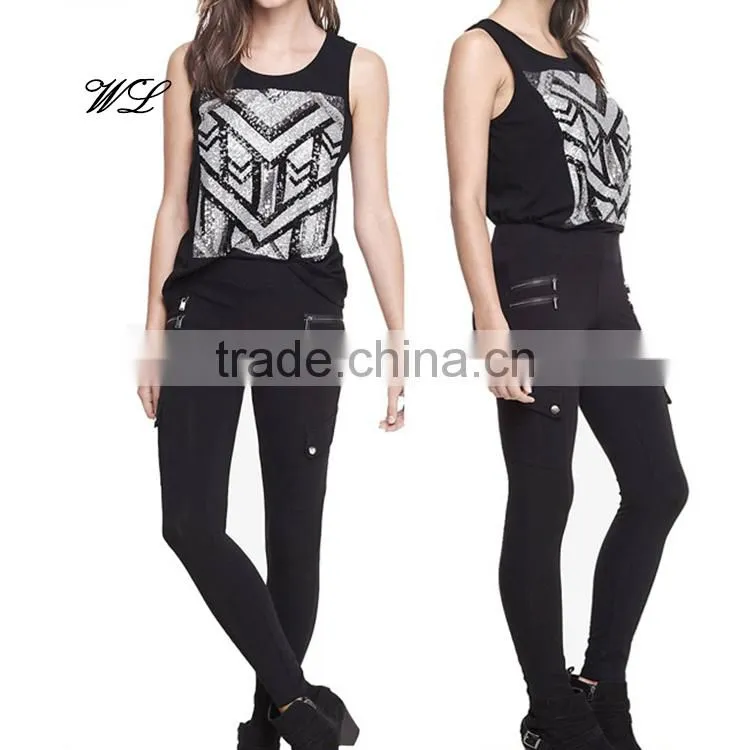 women double zipper military cargo legging super stretch pant