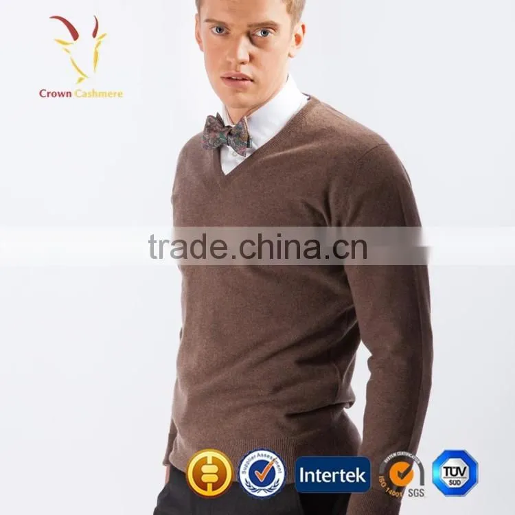 V Neck Luxury Men Pure Cashmere Sweaters, Autumn Knitwear