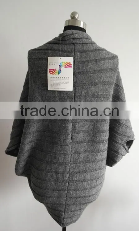 Fashion ladies stripe knitted poncho sweater