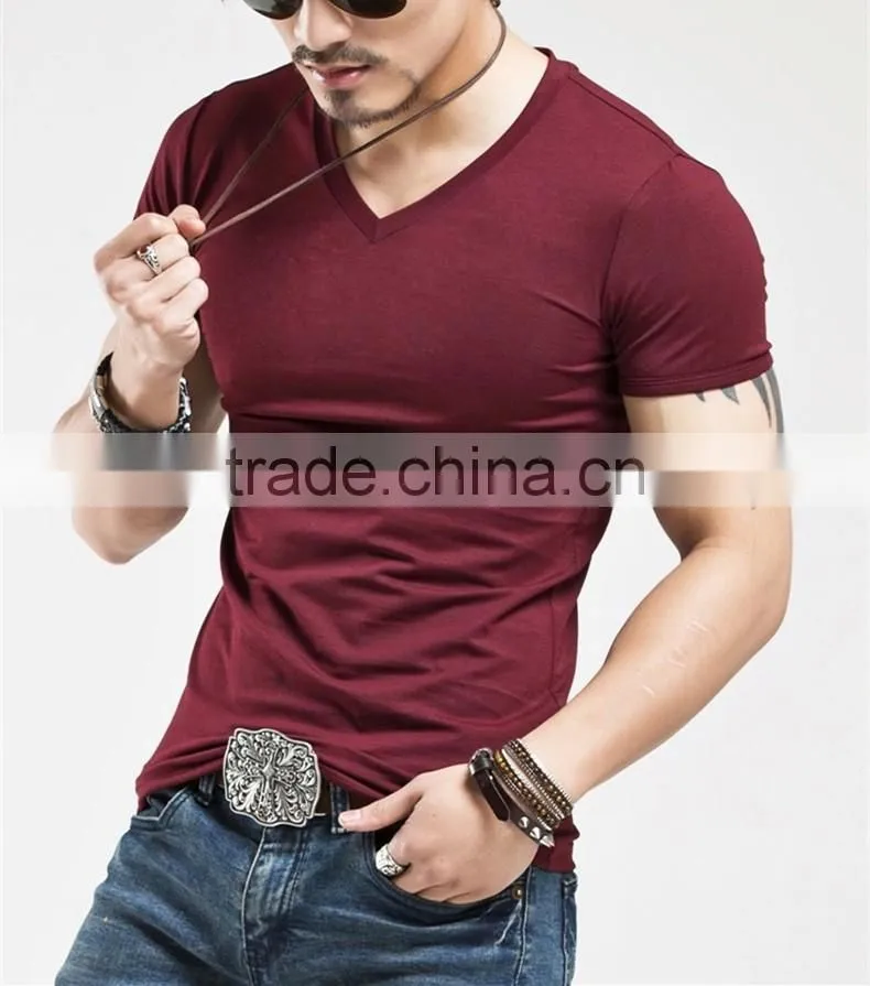 Men's Tops Tees 2016 summer new cotton v neck short sleeve t shirt men fashion trends fitness tshirt