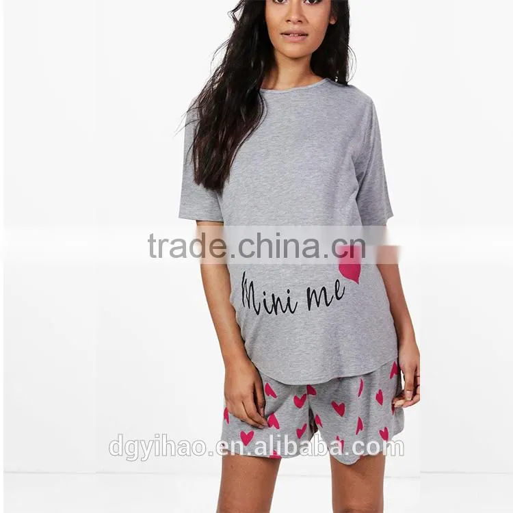 Yihao 2017 wholesale Maternity clothes printing cottonT shirt tops and shorts Set