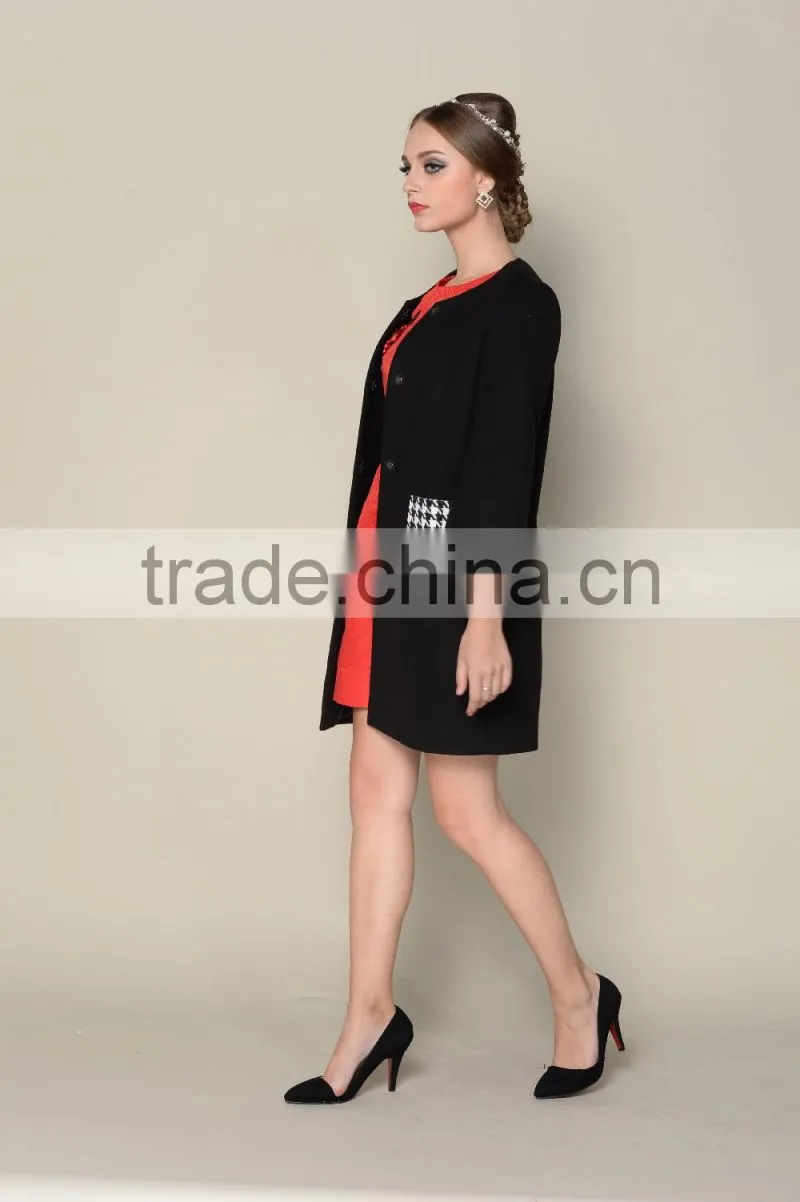 latest 2015 black and white elegant coat model women winter coat 1pieces