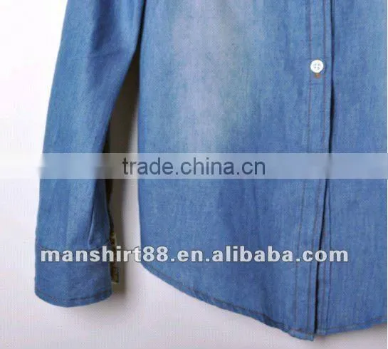 Elegant European&American classic style 100% Cotton Light bule Denim/Retro shirt for Women/Ladies with S,M,L,XL,XXL