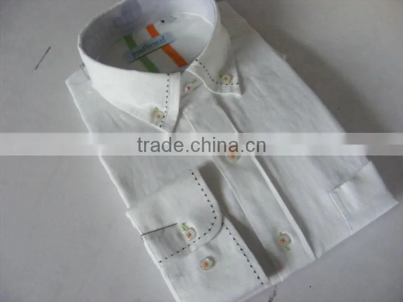 2016 pick stitch saddle stitch button down collar men's contrat color linen dress shirt