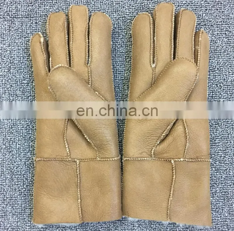 High quality fur-lined winter genuine sheepskin leather gloves for women