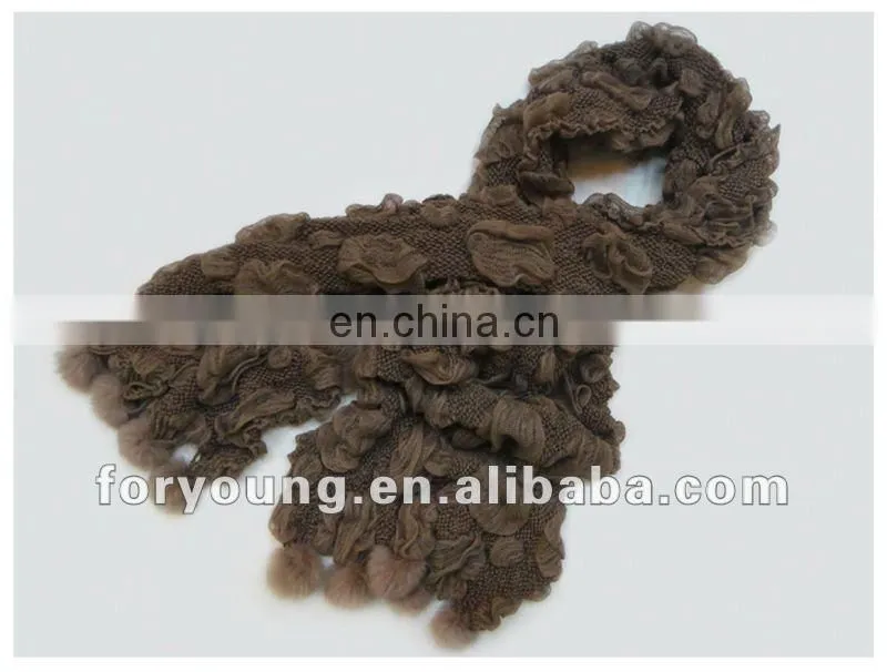 rabbit fur ball fringe pom pom scarf