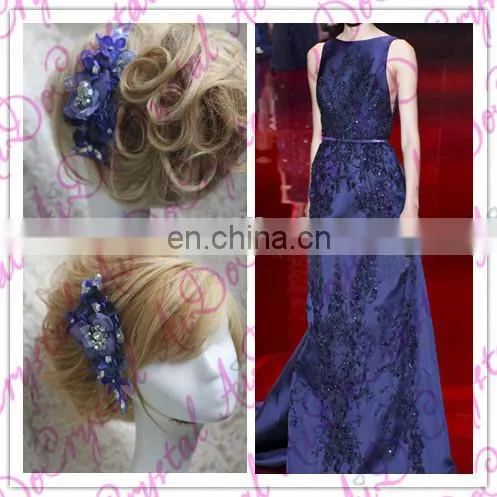 Aidocrystal deep blue luxury lucency lace hair trim piece rhinestone hair clip bridal fascinators