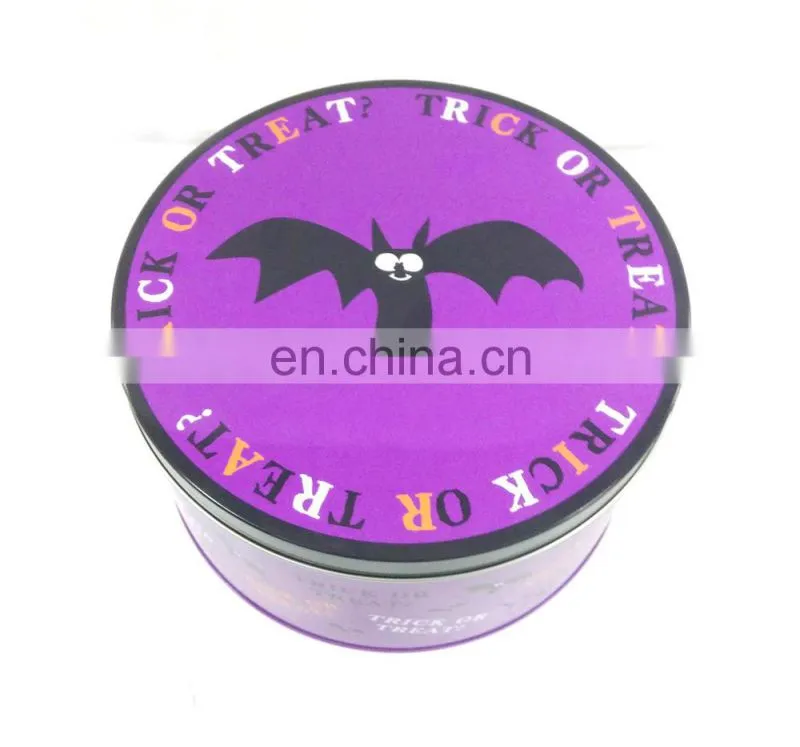 round Halloween candy tin box