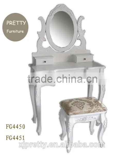 european style classic white bedroom furniture vanity dressing table with mirror and stool