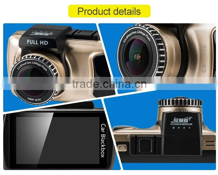 3 inch touch screen high full hd/night vision /G-sensor radar detector/russian gps voice tracker/car camera record four in one