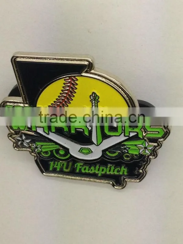 2014 Custom Soft Enamel Metal Badge /Custom Soft Enamel Glitter Baseball Trading Pins Factory