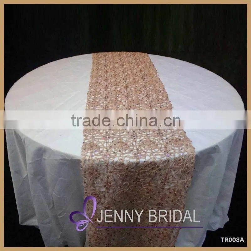 TR008A modern style champagne gold chemical lace sequin table runner