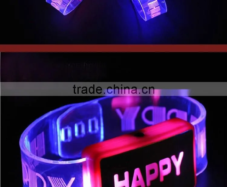 Light Up Promotional Custom Logo Happy Led Bracelet, Led Wristbands, Led Bangle Party Decoration