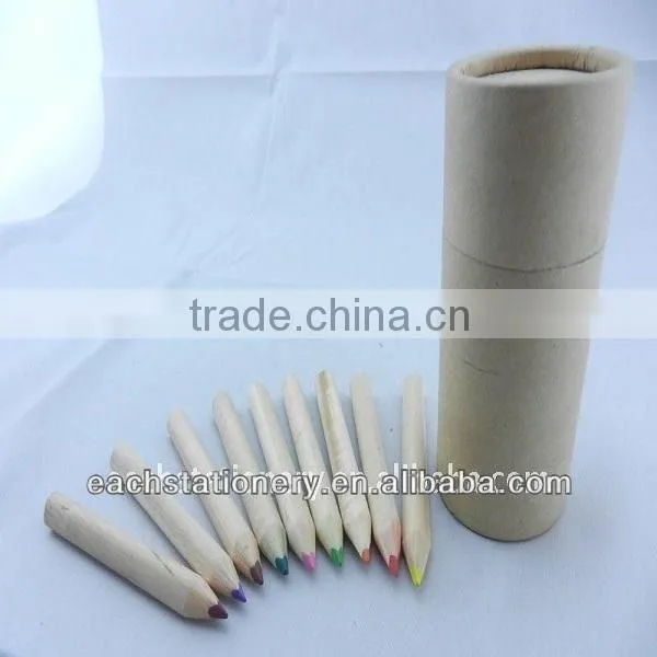 3.5" Mini Natural Wood Color Pencil Set In Paper Tube With Sharpener Lid