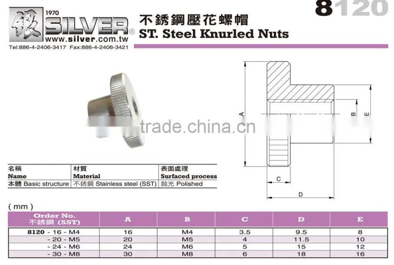 For Food and Packing Machines Parts Stainless Steel Knurled Nuts