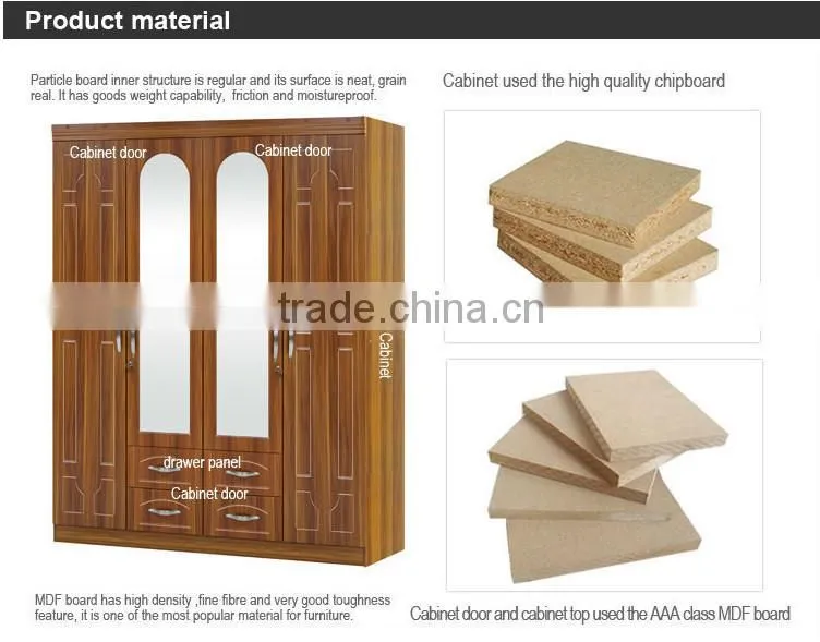 W984-48 simple wardrobe designs, wooden wardrobe with mirror, wooden four door wardrobe