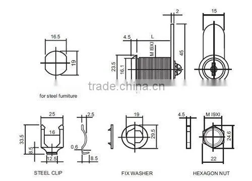 Furniture cam lock 90 degree