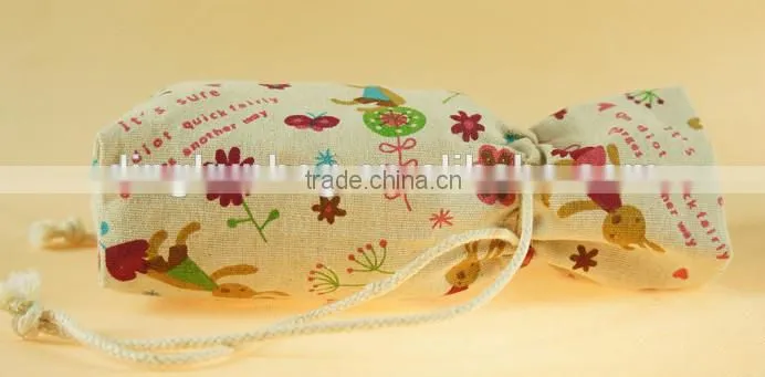 fashion printing jute drawstring bag for 1 bottle