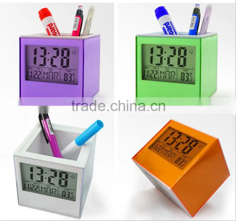 factory custom calendar pen holder with clock
