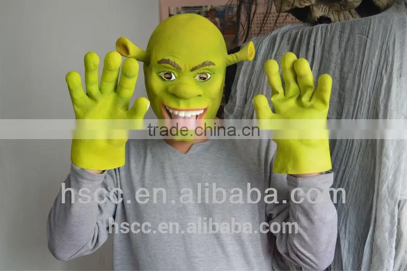 Adults Shrek Fancy Dress Costume Latex Mask with Gloves