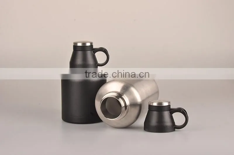 Double wall vacuum insulated stainless steel pocket liquor bottle black