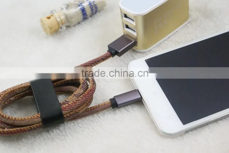 New Leather Jean Denim Cell Phone USB Cable For Iphone 6 Samsung galaxy s6