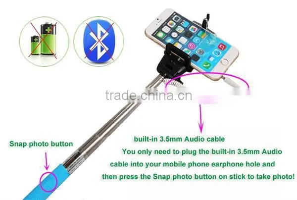 2015 Factory Price High Quality Colorful Smartphone Monopod Selfie Stick With Bluetooth Shutter
