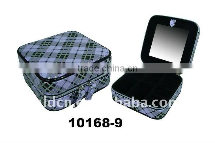 OEM delicate style leather jewelry case with mirror/zipper