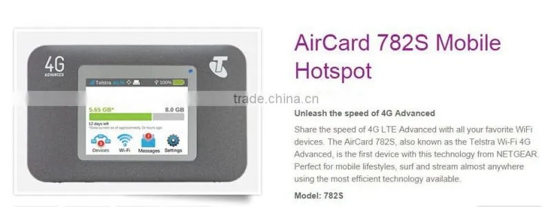 AirCard 782S Mobile Hotspot 4G Category 4 FDD-LTE Band 900 (B8) / 1800 (B3) /2100 (B1) / 2600 (B7) w/2x2 MIMO pocket wifi Modem