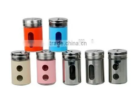 color metal coat decorative glass spice jar glass spice shaker bottles