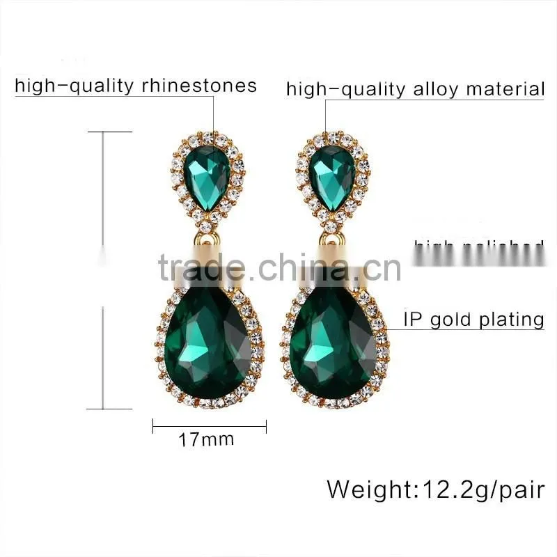 peacock color good quality colorful artificial crystal women earrings