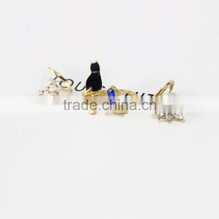 girls japan gemstone pearl finger nail ring jewelry