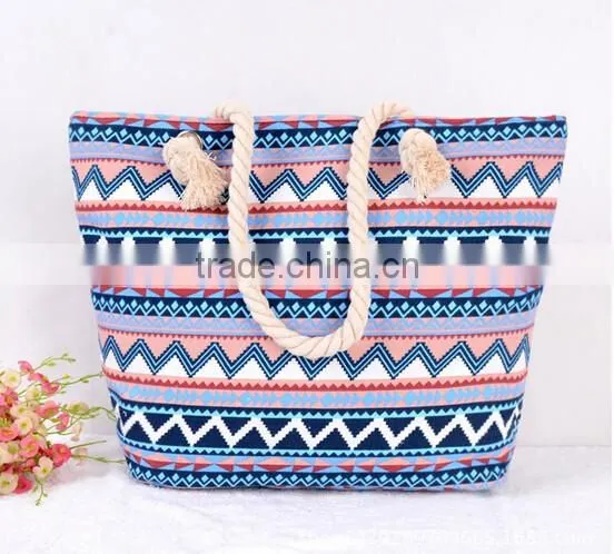 2016 Women's Canvas Straw Beach Bag Casual Tote Shoulder Bag Purse Handbag